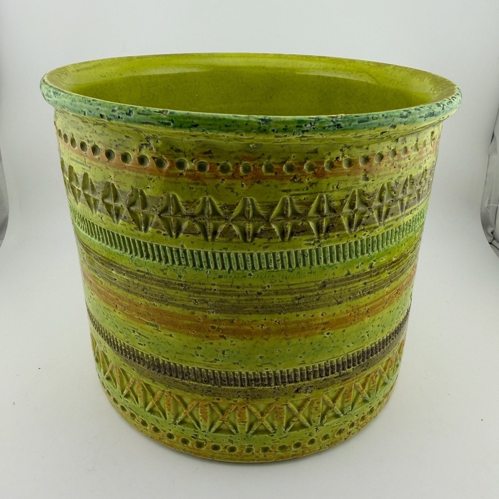 Aldo‎ Londi Bitossi Large 6" Planter Green Excellent Mid Century Geometric Boho
